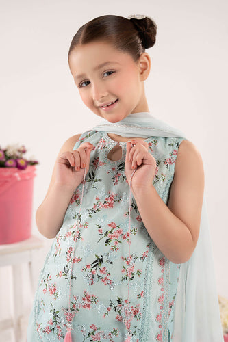 Kids 3 Piece Embroidered Lawn Suit - Blue
