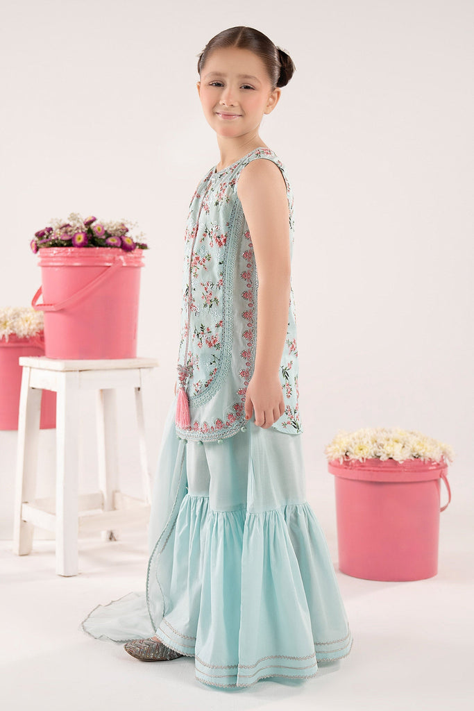 Kids 3 Piece Embroidered Lawn Suit - Blue