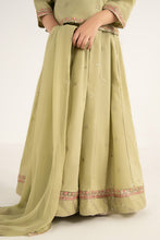 Load image into Gallery viewer, Girls 3 Piece Embroidered Dobby Lawn Lehenga Set - Olive Green