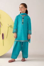 Load image into Gallery viewer, Girls Embroidered Dobby Lawn 3 Piece Suit - Blue