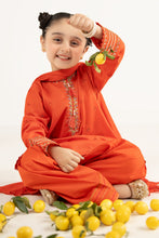 Load image into Gallery viewer, Girls Embroidered Dobby Lawn 3 Piece Suit - Orange