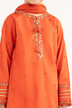 Load image into Gallery viewer, Girls Embroidered Dobby Lawn 3 Piece Suit - Orange