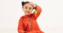 Load image into Gallery viewer, Girls Embroidered Dobby Lawn 3 Piece Suit - Orange