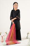 3 Piece Black Dobby Lawn Suit with Net Dupatta