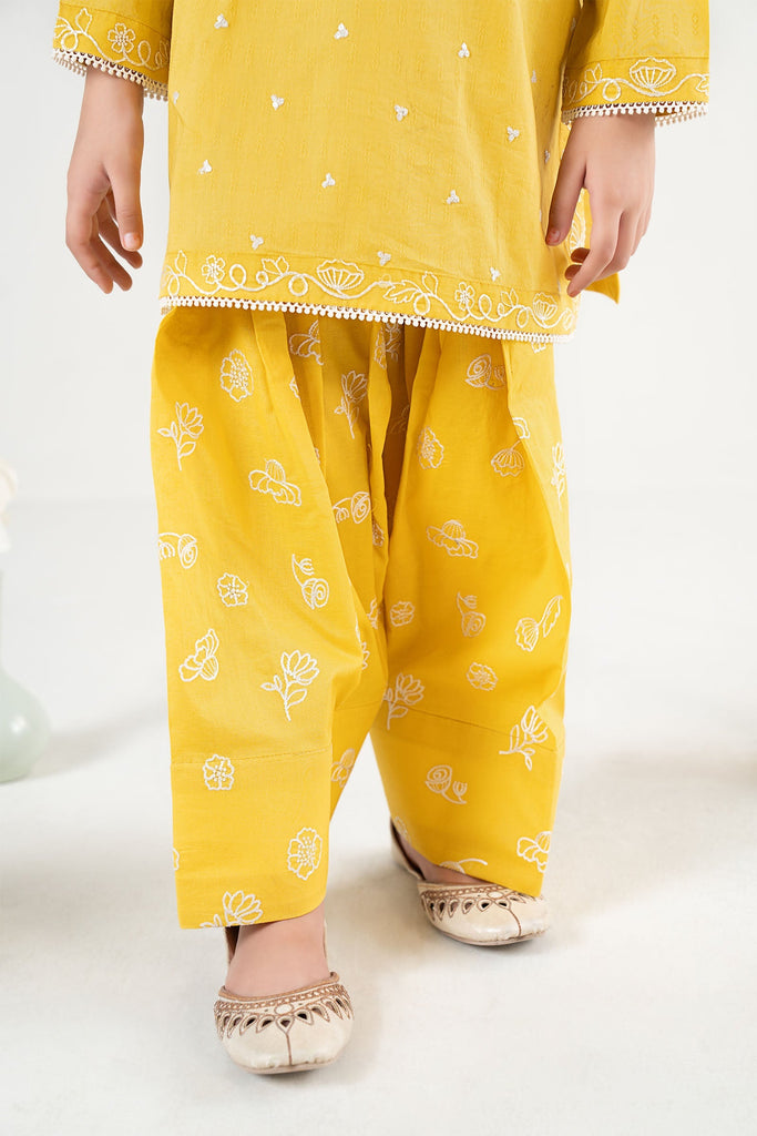 2 Piece Yellow Dobby Lawn Suit for Kids