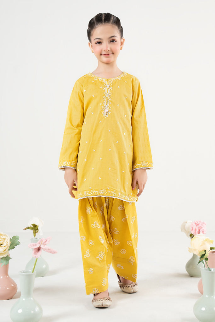 2 Piece Yellow Dobby Lawn Suit for Kids