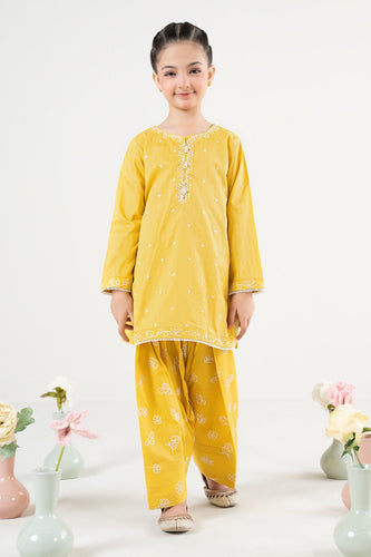 2 Piece Yellow Dobby Lawn Suit for Kids