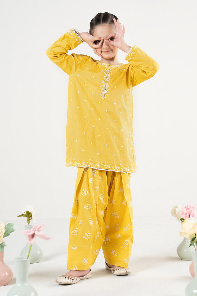 2 Piece Yellow Dobby Lawn Suit for Kids