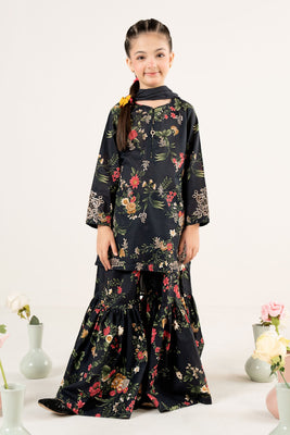 Black Embroidered Lawn Gharara 3 Piece Suit