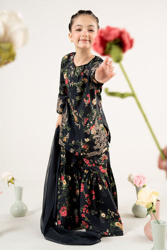 Black Embroidered Lawn Gharara 3 Piece Suit