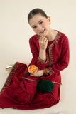 3 Piece Embroidered Silk Suit for Girls - Red