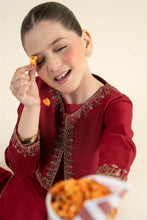Load image into Gallery viewer, 3 Piece Embroidered Silk Suit for Girls - Red