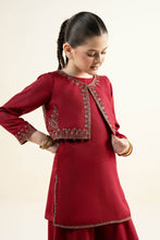 Load image into Gallery viewer, 3 Piece Embroidered Silk Suit for Girls - Red