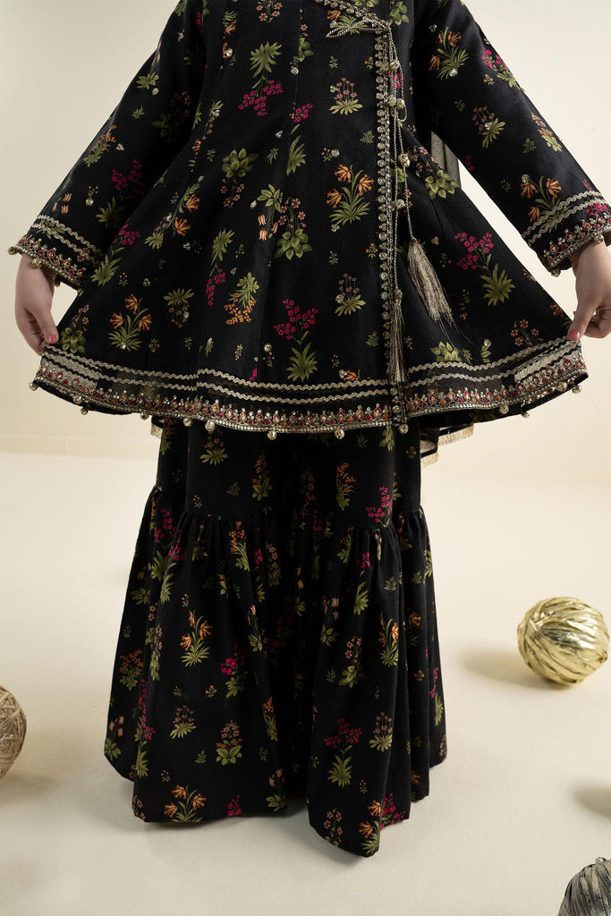 Black 3 Piece Embroidered Khaddar Suit for Kids