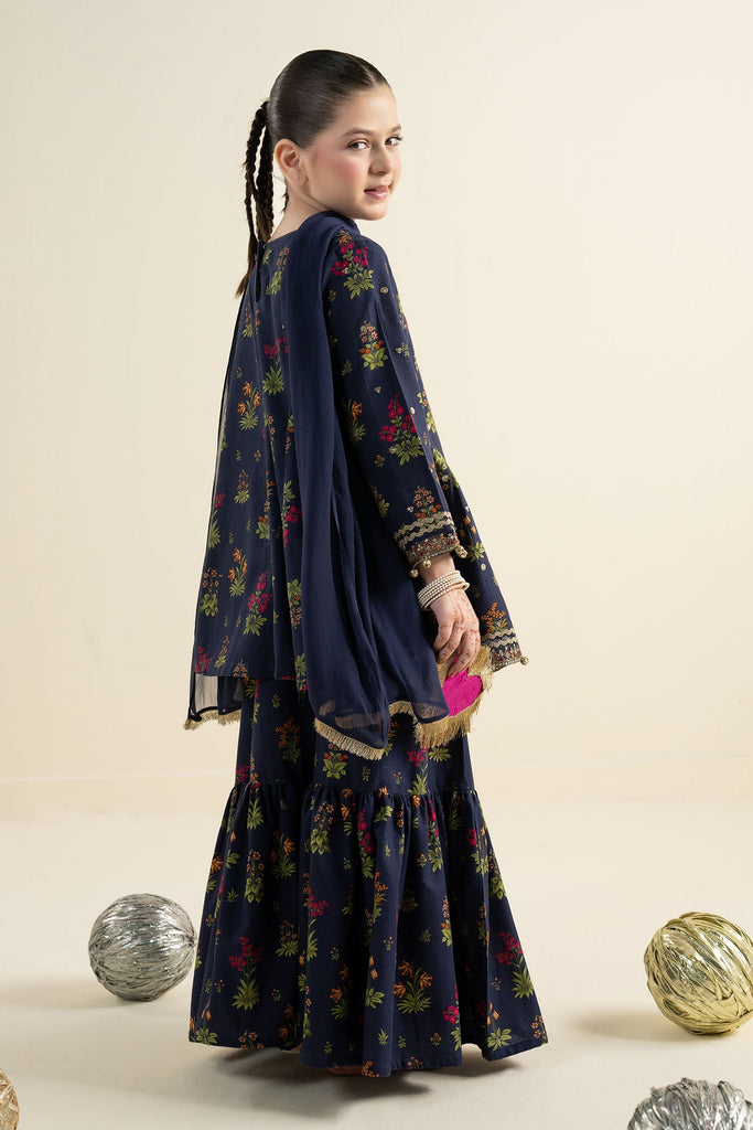 Kids 3 Piece Embroidered Khaddar Suit - Blue