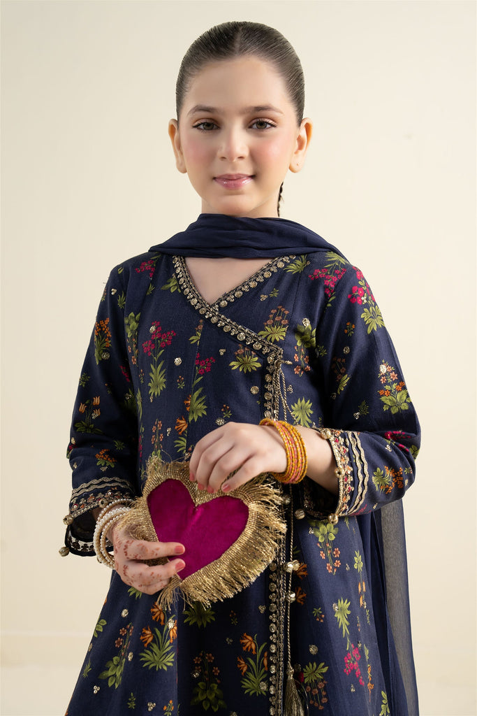 Kids 3 Piece Embroidered Khaddar Suit - Blue