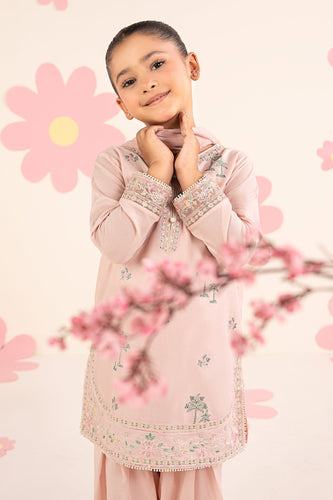 Kids Embroidered Lawn 3 Piece Suit with Farshi Shalwar - Pink
