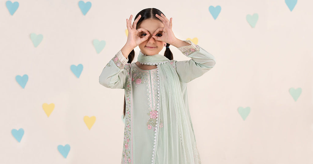 Boys 3 Piece Embroidered Dobby Lawn Suit - Sea Green
