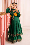 3 Piece Green Bamberg Raw Silk Frock for Kids