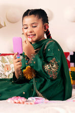 Load image into Gallery viewer, 3 Piece Green Bamberg Raw Silk Frock for Kids