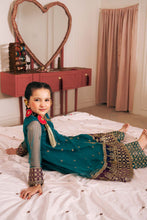 Load image into Gallery viewer, Teal Blue 3 Piece Embroidered Net Suit for Kids