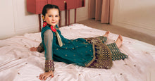 Load image into Gallery viewer, Teal Blue 3 Piece Embroidered Net Suit for Kids