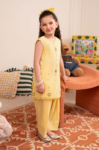 Yellow Embroidered Organza 2 Piece Suit for Girls