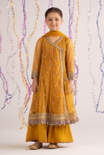 Load image into Gallery viewer, Mustard Yellow 3 Piece Embroidered Net Suit for Kids