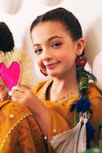Load image into Gallery viewer, Mustard Yellow 3 Piece Embroidered Net Suit for Kids