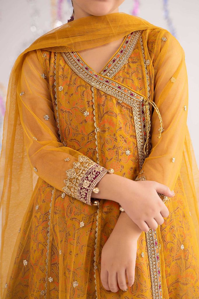 Mustard Yellow 3 Piece Embroidered Net Suit for Kids