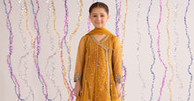 Load image into Gallery viewer, Mustard Yellow 3 Piece Embroidered Net Suit for Kids