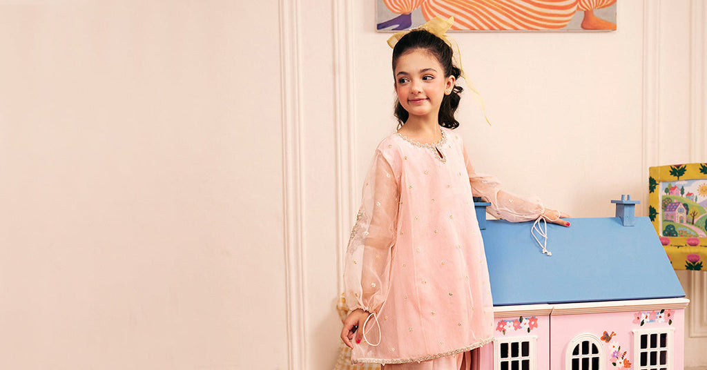 2 Piece Light Pink Organza Suit for Kids
