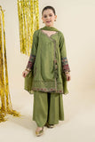 3 Piece Embroidered Raw Silk Angrakha Suit - Green