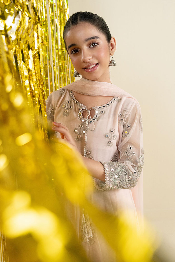 Pink 3 Piece Embroidered Net Suit for Girls