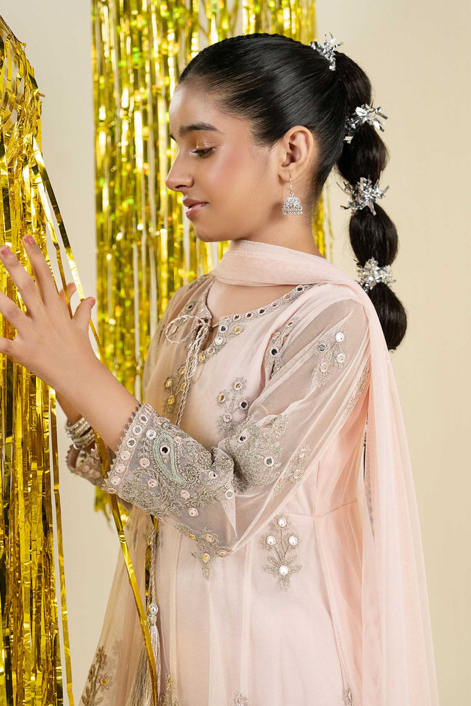 Pink 3 Piece Embroidered Net Suit for Girls