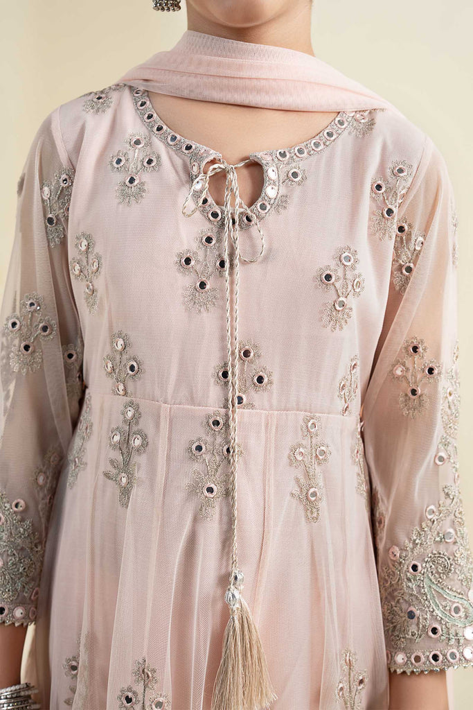 Pink 3 Piece Embroidered Net Suit for Girls