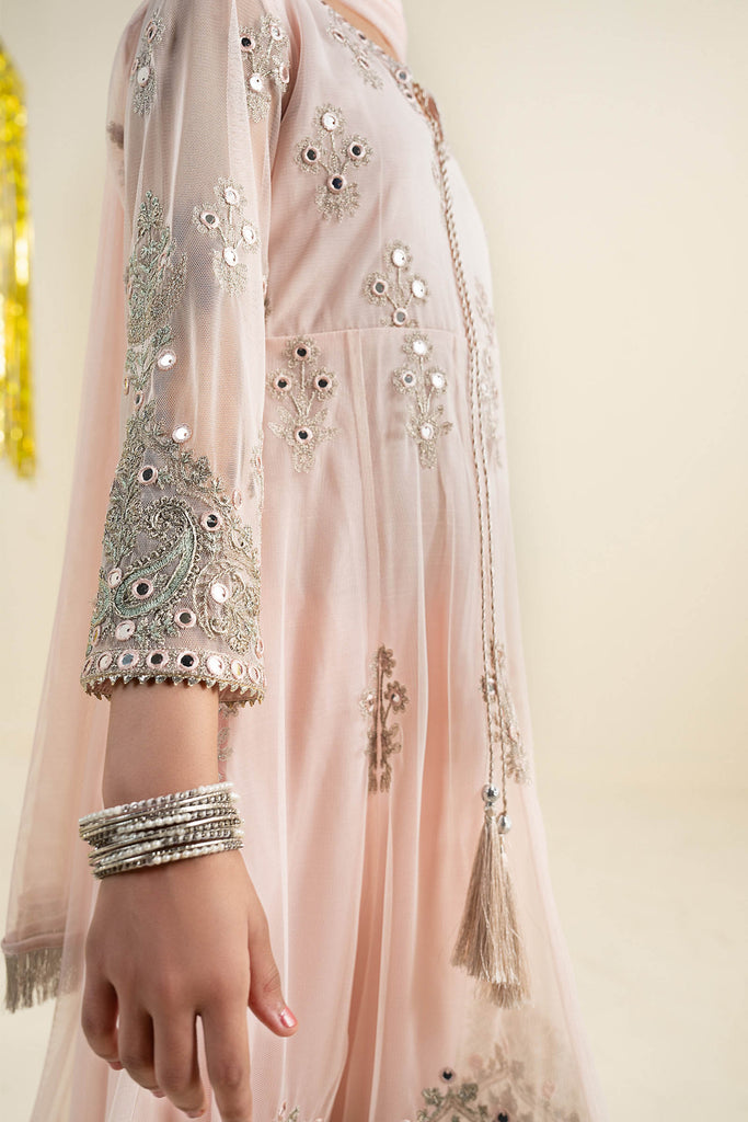 Pink 3 Piece Embroidered Net Suit for Girls