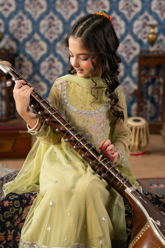 Green 3 Piece Embroidered Net Suit for Girls