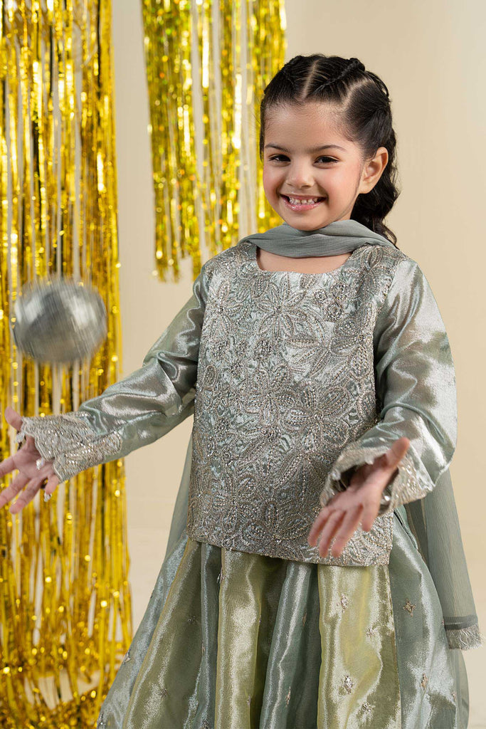 Kids 3 Piece Embroidered Tissue Suit - Green