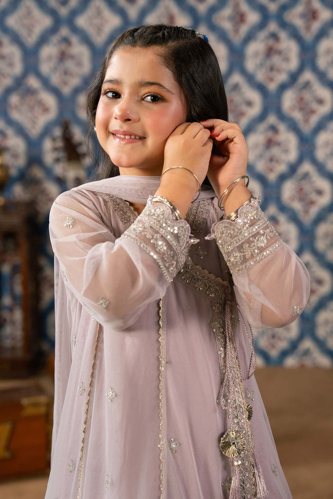 Kids 3 Piece Embroidered Net Suit - Purple