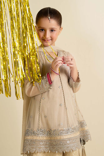 Girls 3 Piece Embroidered Net Suit - Off White
