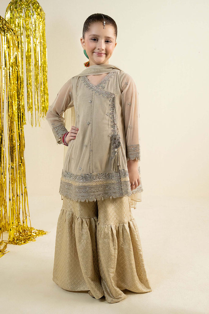 Girls 3 Piece Embroidered Net Suit - Off White