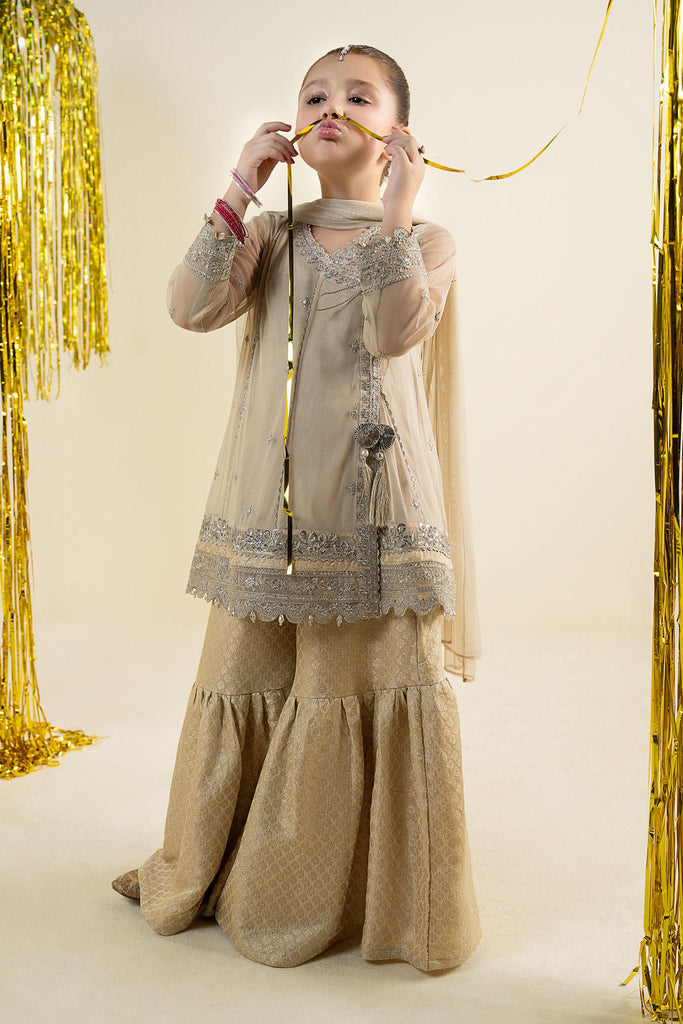 Girls 3 Piece Embroidered Net Suit - Off White