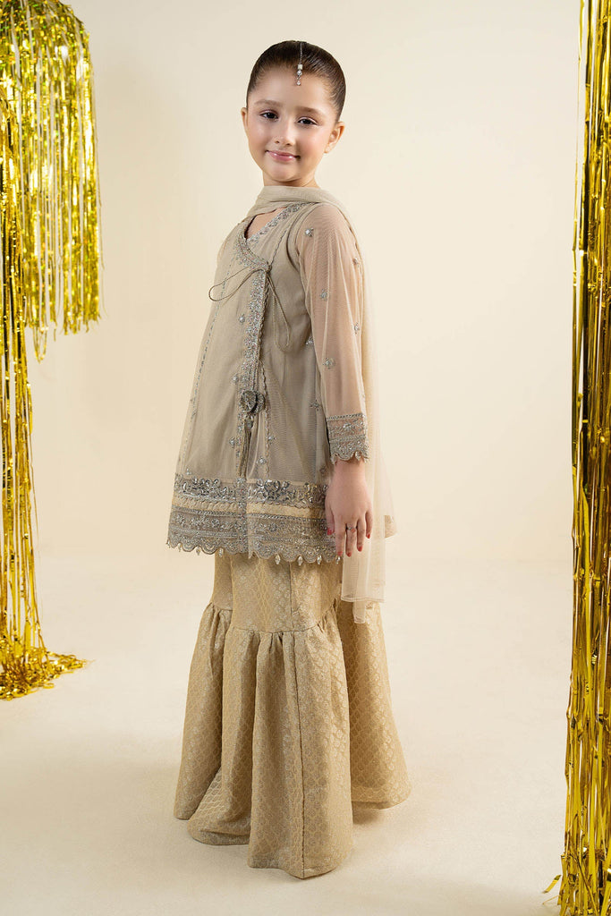 Girls 3 Piece Embroidered Net Suit - Off White