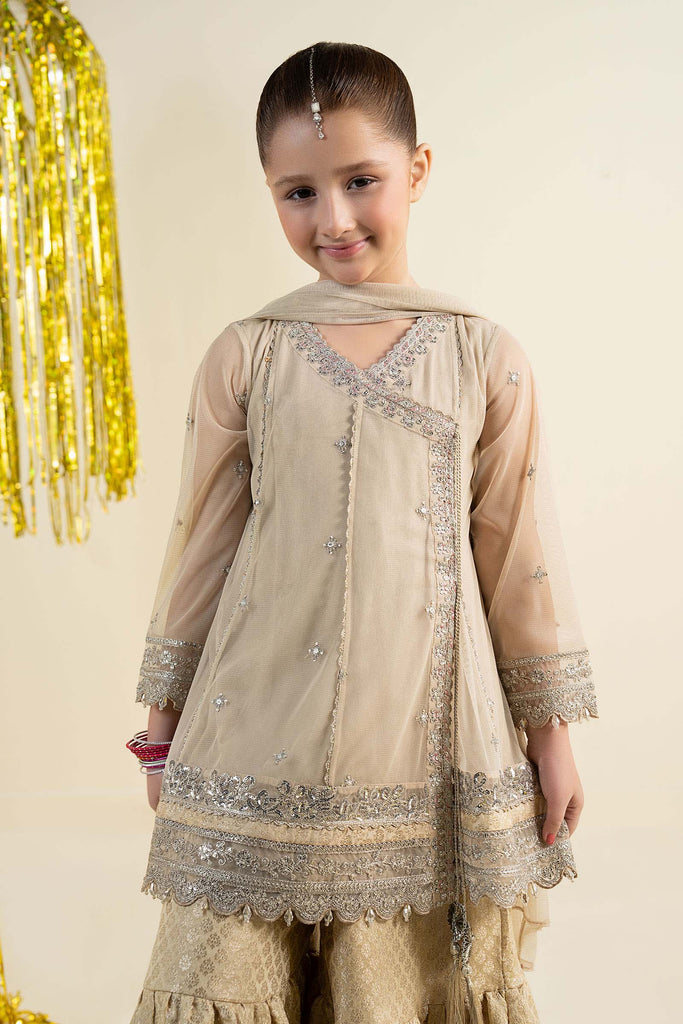 Girls 3 Piece Embroidered Net Suit - Off White