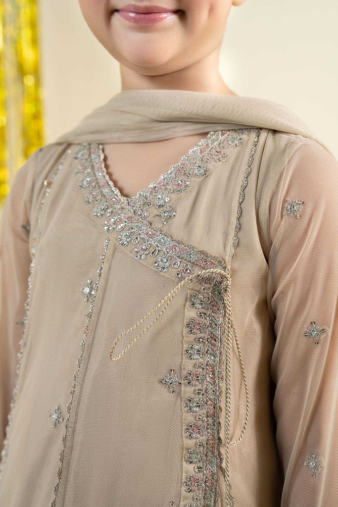 Girls 3 Piece Embroidered Net Suit - Off White