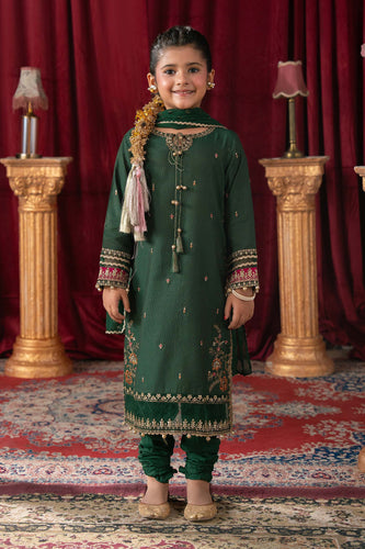 Green 3 Piece Embroidered Yarn Dyed Stripe Suit - Kids