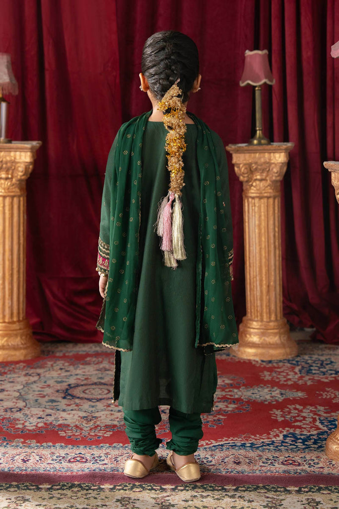 Green 3 Piece Embroidered Yarn Dyed Stripe Suit - Kids