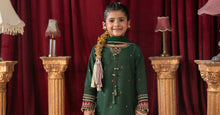 Load image into Gallery viewer, Green 3 Piece Embroidered Yarn Dyed Stripe Suit - Kids