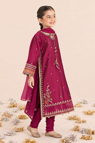 Pink 3 Piece Embroidered Yarn Dyed Stripe Suit for Kids